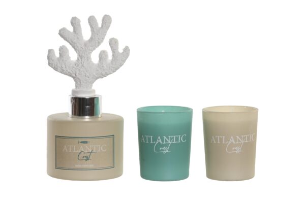 SET DIFUSOR AROMA MARINO CRISTAL - MIKADO + 2 VELAS